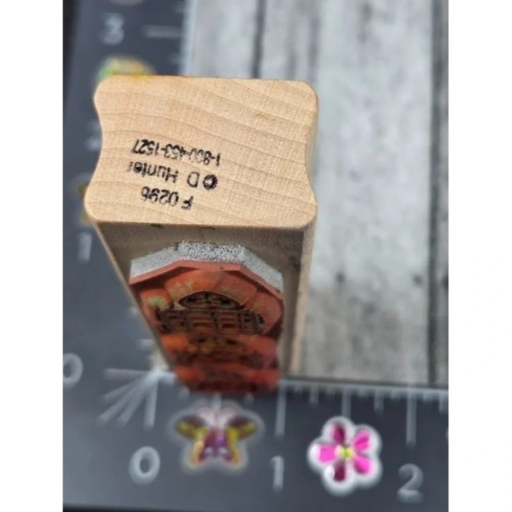 D Hunter Stitch Design Border Quilted Hearts Squares Rubber Stamp Wood #P57